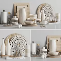 Stylish Kitchenware Collection With Wooden Cutting Board White Ceramic Pitcher Glass Jar Bowl And Spoon