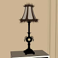 Vintage Style Silver Floor Lamp With Striped Feather Trim Lampshade And Decorative Crystal Accents