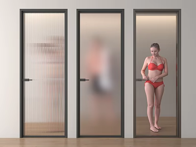 Modern Swing Doors With Ribbed Frosted And Clear Glass For Home Interior Design 3d model