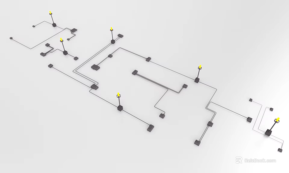 Technical Wiring Layout Design With Connection Nodes Path Lines And Indicator Lights 3d model 