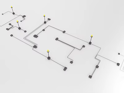 Technical Wiring Layout Design With Connection Nodes Path Lines And Indicator Lights 3d model
