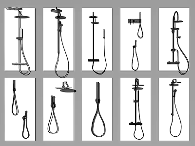 Multiple Shower Head Styles Including Handheld Fixed And Combination Designs 3d model