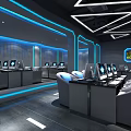 Modern Internet Cafe Interior Featuring Neon Lights Gaming PCs And Hi-Tech Seating Area 3d model