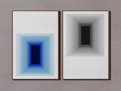 Two Framed Modern Wall Art Pieces With Blue Gray Gradient Square Depth Design 3d model