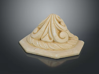 Intricate Plant Carving With Curled Leaves On Hexagonal Stone Base 3d model
