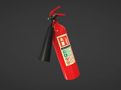 Essential Red Fire Extinguisher With Black Nozzle And Safety Instruction Label 3d model