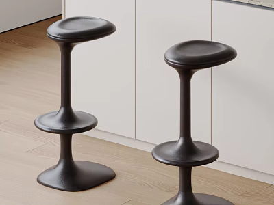 Modern Black Bar Stools in Kitchen with Light Colored Cabinets and Wooden Floor 3d model