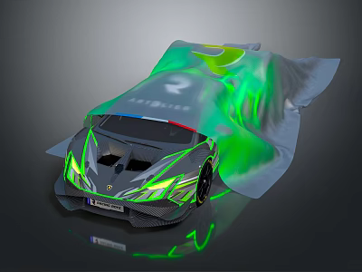 Lamborghini Sports Car With Green Translucent Cover And Glowing Accent Lines 3d model