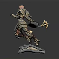 Armored Warrior Character In Blue Gold Armor With Golden Star Weapon And Creature Winged Base