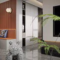 Modern Living Dining Room Interior With Sofa Coffee Table Circular Painting And Marble Wall