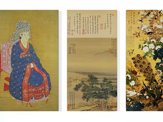 Chinese Traditional Famous Painting Song Dynasty Flower and Bird Figure Landscape Hanging Painting Combination 3d model