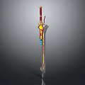 Decorative Sword With Red Hilt Yellow Blue Accents And Metallic Blade Design