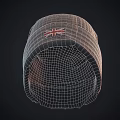 Ribbed Dark Gray Knitted Beanie Hat Featuring British Flag Badge Design 3d model