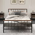 Modern Double Bed with Metal and Wooden Frame Cozy Bedding and Side Tables