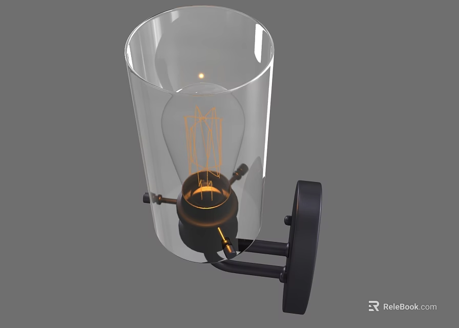 Modern Wall Sconce with Transparent Glass Shade Black Metal Base and Vintage Filament Bulb 3d model 
