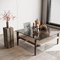 Mid-ancient style tea table log side table furnishings decorative ornaments floral 3d model