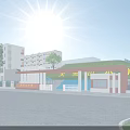 Modern Multi Story School Building White Brown Exterior Surrounded By Trees Lawn And Student Area