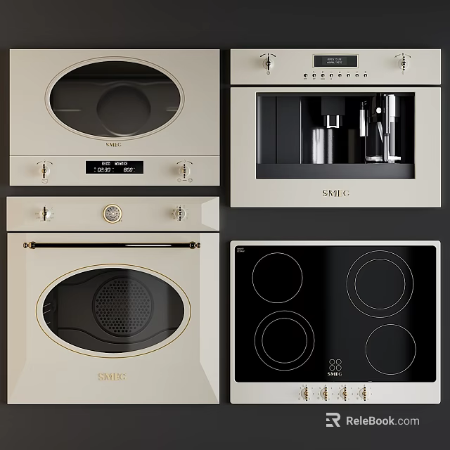Modern SAHE Kitchen Appliances Oven Microwave And Induction Cooktop With Sleek Beige And Black Design 3d model 