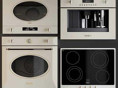 Modern SAHE Kitchen Appliances Oven Microwave And Induction Cooktop With Sleek Beige And Black Design 3d model