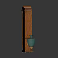 Traditional Wooden Cabinet With Lattice Window Design And Turquoise Brass Vases