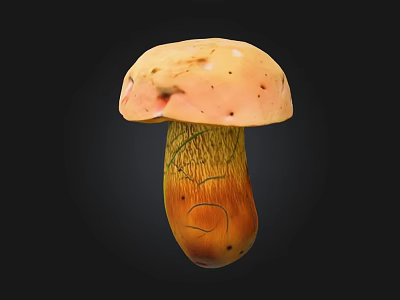 Fresh Wild Mushroom with Orange Yellow Cap and Green Striped Stem on Black 3d model