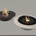 Black And White Modern Fire Pits With Burning Flames And Black Pebbles 3d model