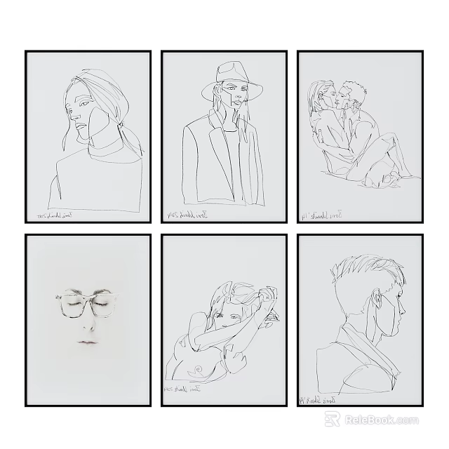 Minimal Line Art Figure Drawings Featuring Single And Double Portraits In Sketch Style 3d model 