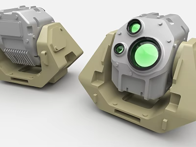 Robust Industrial Equipment Featuring Green Lens Sensors Beige Gray Housing And Mounting Base 3d model