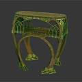 Antique Wooden Table With Carved Details Gold Accents And Curved Claw Feet