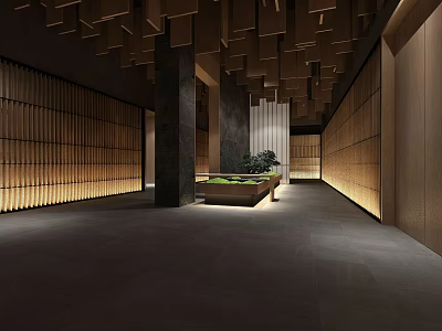 Modern Clubhouse Interior With Wooden Decor And Ambient Lighting Design 3d model