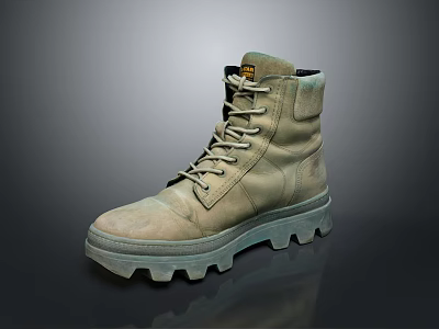Durable Khaki High Top Lace Up Boots With Thick Non Slip Sole For Daily Wear 3d model