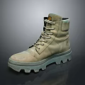 Durable Khaki High Top Lace Up Boots With Thick Non Slip Sole For Daily Wear
