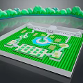 Natural Garden Layout With Green Lawn Central Fountain Pathways And Surrounding Trees