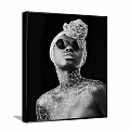 Black and White Female Portrait With Braided Updo Sunglasses Geometric Lines And Dark Background