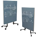Mobile Blue Hanging Accessory Whiteboard With Rolling Wheels And White Flowcharts 3d model