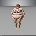 Red Haired Plus Size Female Character In Pink Polka Dot Bikini Standing Against Dark Background