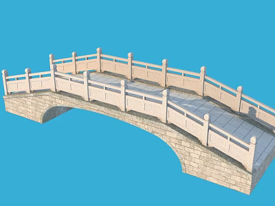 Elegant Classic Stone Arch Bridge With White Railings And Stone Surface 3d model