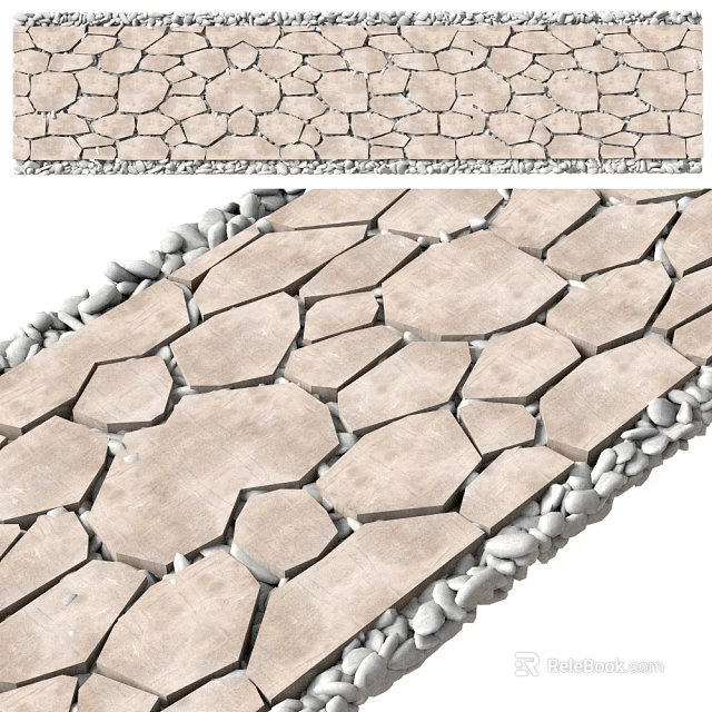 Garden Landscape Pathway With Irregular Shaped Stone Pavement And Decorative Pebbles Border 3d model