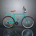 Turquoise Bicycle With Orange Seat Sleek Design And Mirror Reflection On Dark Surface
