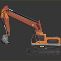 Red and Orange Tracked Functional Vehicle with Excavator Bucket for Heavy Duty Construction Projects