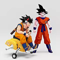Anime Action Figures In Orange Outfits Sitting On Yellow Toy Car And Standing Together