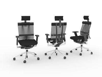 Modern Black Office Chair With Mesh Back Adjustable Headrest Armrests And Metal Base 3d model
