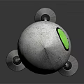 Silver Robot With Green Eye And Long Slender Legs Standing On Dark Surface