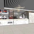 Modern Restaurant Open Kitchen Interior With Chefs Cooking Marble Counter And Chandelier