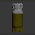 Yellow Cylindrical Military Weapon With Silver Metal Top And Red Details