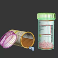 Open Pill Bottle With Spilled Tablets And Label On Black Surface 3d model