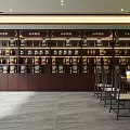 GUSHI Healthy Food Shop Interior With Green Wall Product Shelves Tables And Red Barrels