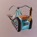 Blue Caterpillar Tracked Mechanical Device With Shovel And Yellow Arrow