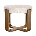 Modern Round Side Table With Terrazzo Top And Curved Walnut Wood Legs For Living Room