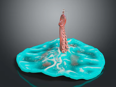 Game Movie Character Octopus Like Creature With Red Body And Blue Water Wave Base 3d model